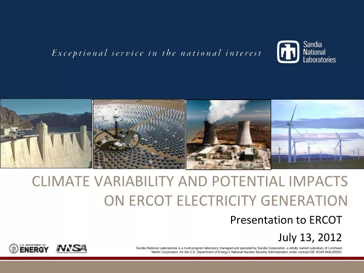 climate variability and potential impacts on ercot electricity generation