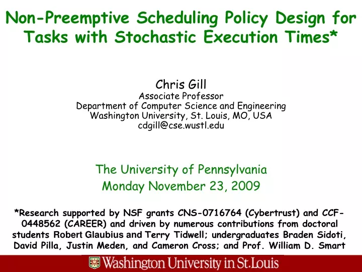 non preemptive scheduling policy design for tasks with stochastic execution times