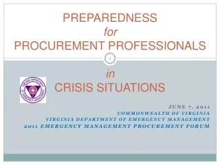 PREPAREDNESS for PROCUREMENT PROFESSIONALS   in CRISIS SITUATIONS
