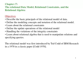Chapter (7) The relational Data Model, Relational Constraints, and the Relational Algebra