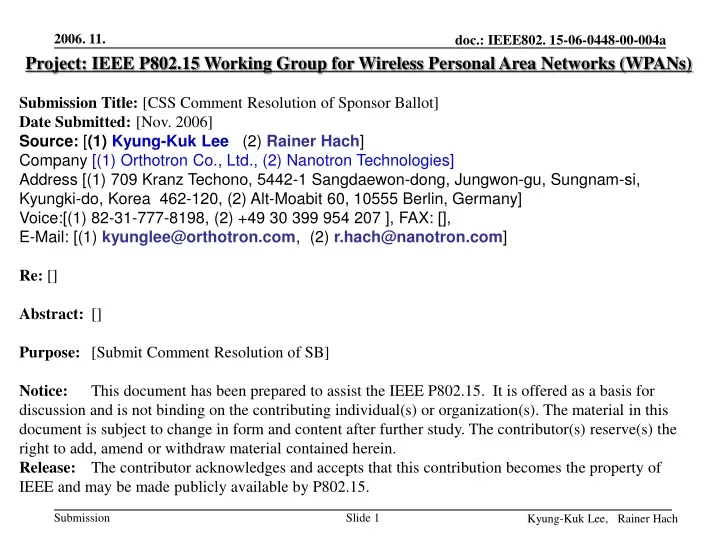 project ieee p802 15 working group for wireless