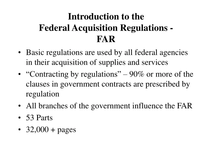 introduction to the federal acquisition regulations far