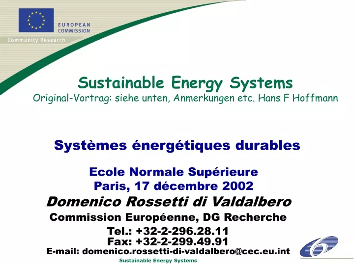 sustainable energy systems original vortrag siehe