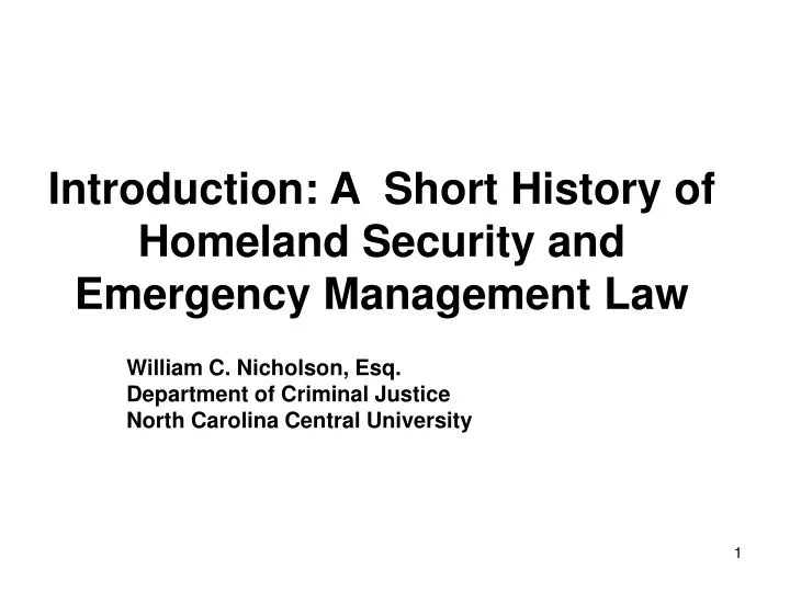 Ppt Introduction A Short History Of Homeland Security And Emergency