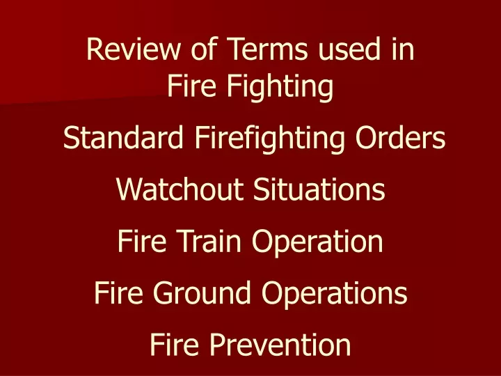 review of terms used in fire fighting standard