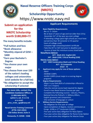 Naval Reserve Officers Training Corps (NROTC) Scholarship Opportunity