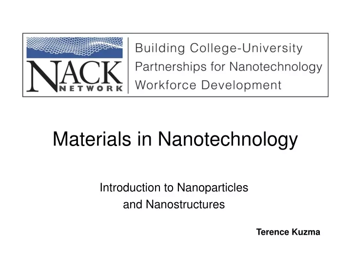 materials in nanotechnology