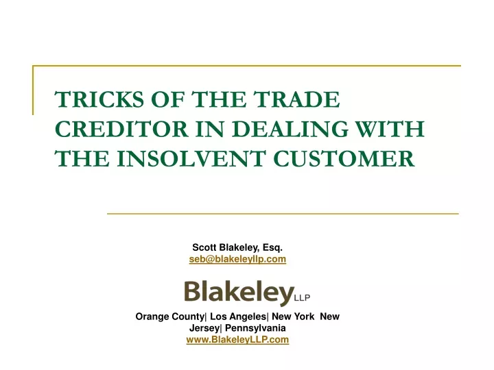 tricks of the trade creditor in dealing with the insolvent customer