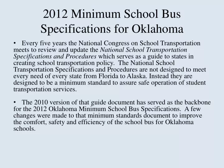 2012 minimum school bus specifications for oklahoma