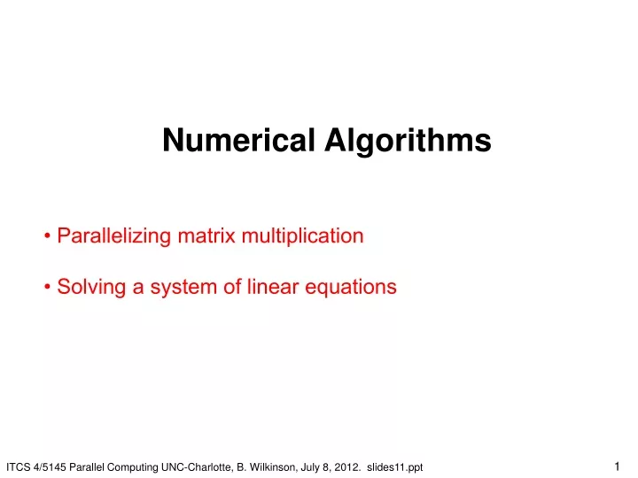 numerical algorithms parallelizing matrix