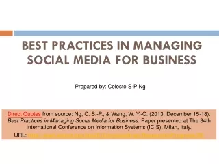 BEST PRACTICES IN MANAGING SOCIAL MEDIA FOR BUSINESS