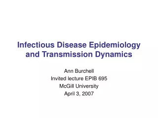 Infectious Disease Epidemiology and Transmission Dynamics