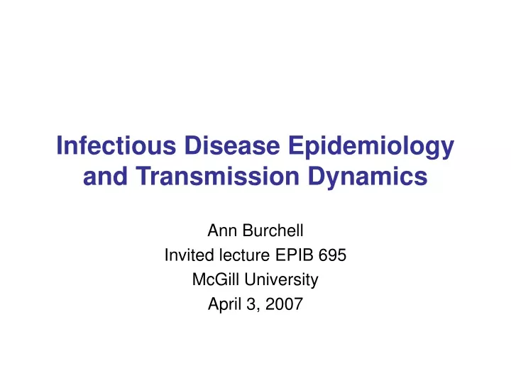 infectious disease epidemiology and transmission dynamics