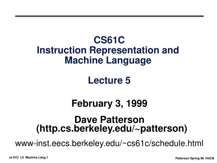 cs61c instruction representation and machine language lecture 5