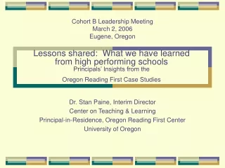 Dr. Stan Paine, Interim Director Center on Teaching &amp; Learning