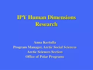 IPY Human Dimensions Research