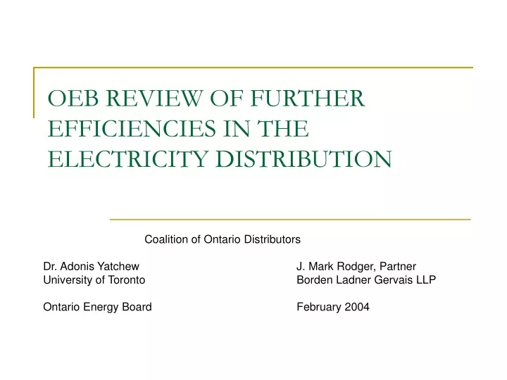 oeb review of further efficiencies in the electricity distribution