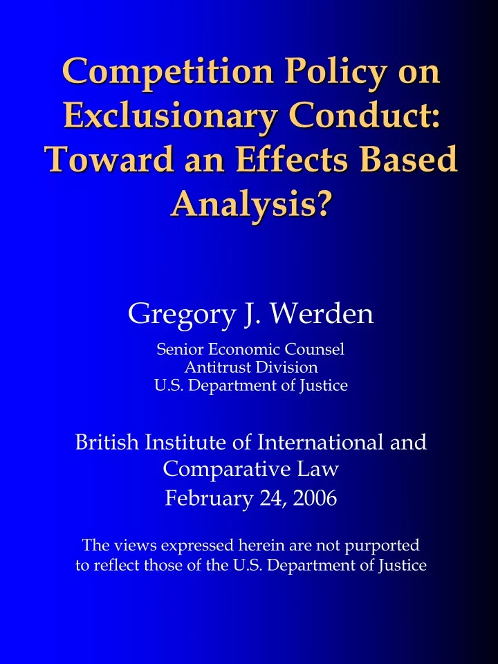 competition policy on exclusionary conduct toward an effects based analysis