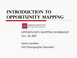 Introduction to Opportunity Mapping