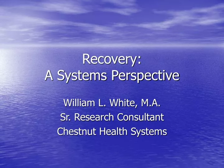 recovery a systems perspective