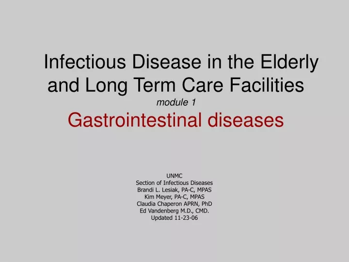 infectious disease in the elderly and long term care facilities module 1 gastrointestinal diseases