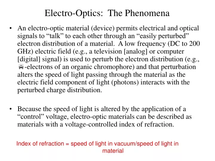 electro optics the phenomena