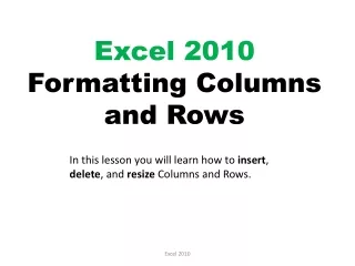 Excel 2010 Formatting Columns and Rows