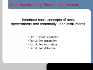 Mass Spectrometry Theory –Lecture aims