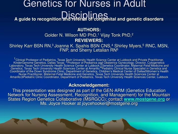 genetics for nurses in adult disciplines