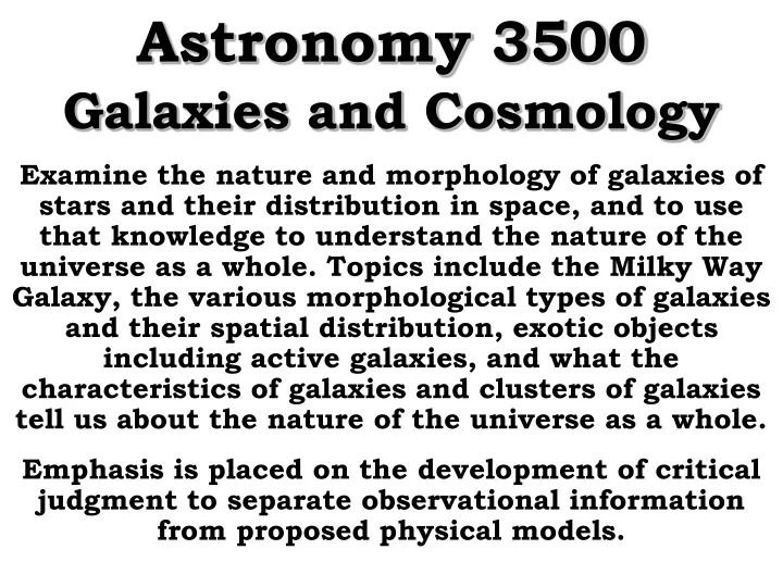 astronomy 3500 galaxies and cosmology