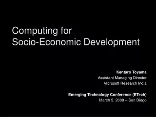 Computing for  Socio-Economic Development
