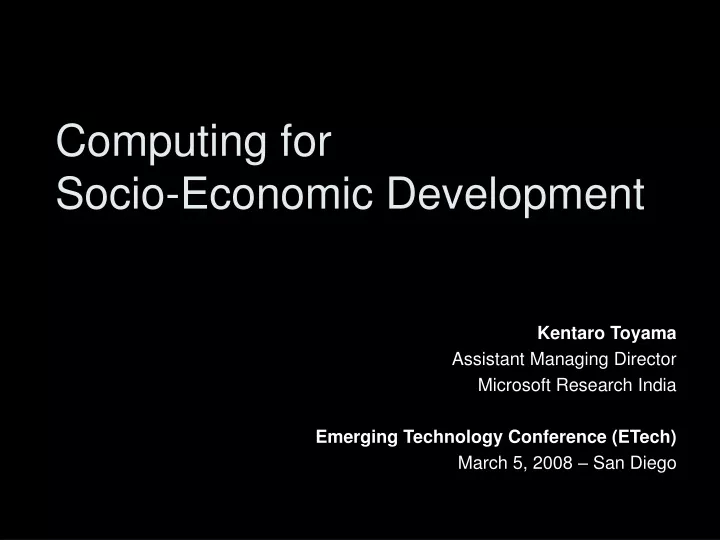 computing for socio economic development