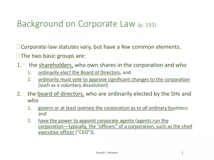 background on corporate law p 193