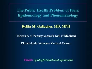 The Public Health Problem of Pain: Epidemiology and Phenomenology