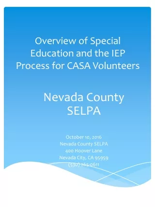 Overview of Special Education and the IEP Process for CASA Volunteers