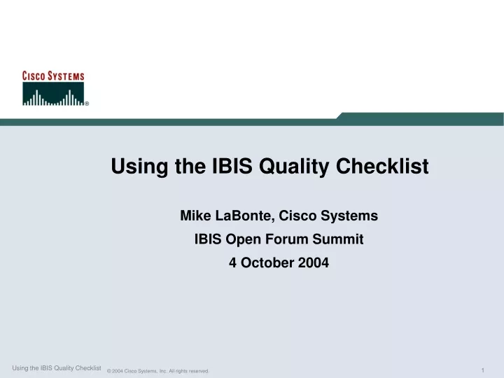 using the ibis quality checklist