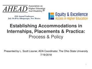 Establishing Accommodations in Internships, Placements &amp; Practica:  Process &amp; Policy
