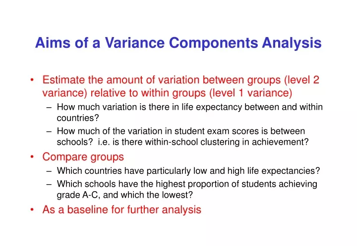 aims of a variance components analysis