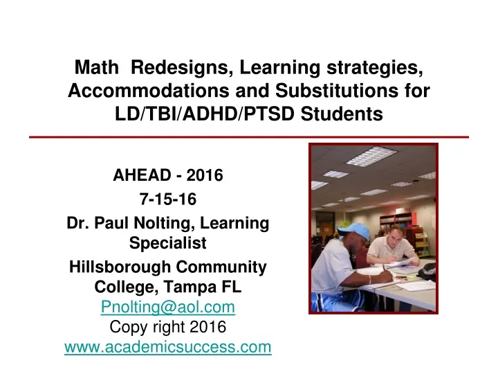 math redesigns learning strategies accommodations and substitutions for ld tbi adhd ptsd students