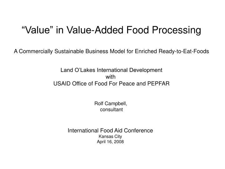 value in value added food processing