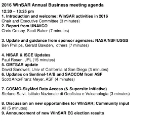 2016 WInSAR Annual Business meeting agenda 12:30 – 13:25 pm
