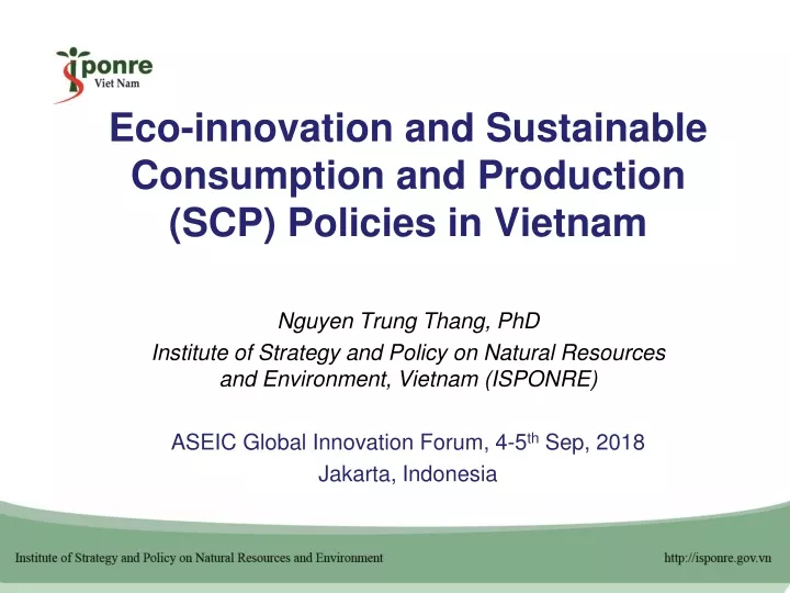 eco innovation and sustainable consumption and production scp policies in vietnam