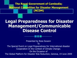 Legal Preparedness for Disaster Management/Communicable Disease Control