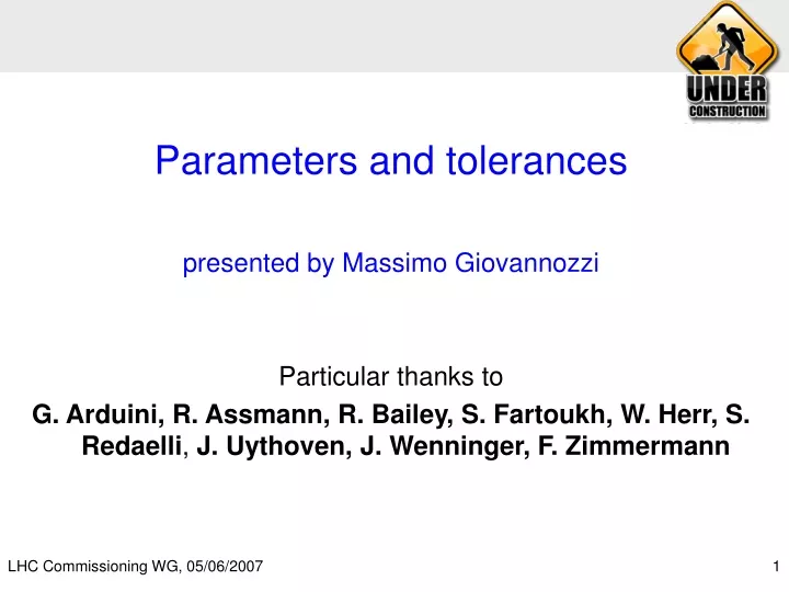 parameters and tolerances presented by massimo