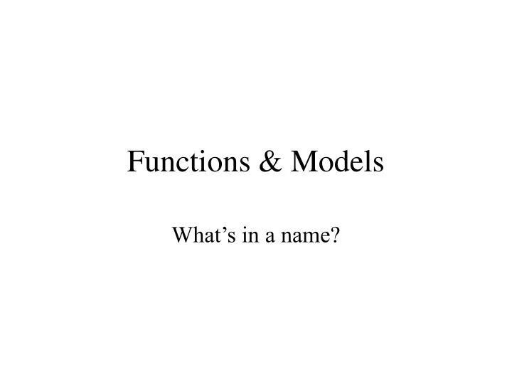 functions models