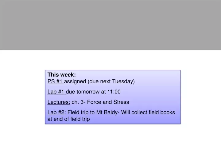 this week ps 1 assigned due next tuesday