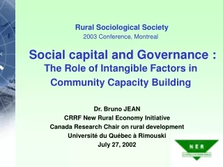 Dr. Bruno JEAN CRRF New Rural Economy Initiative Canada Research Chair on rural development