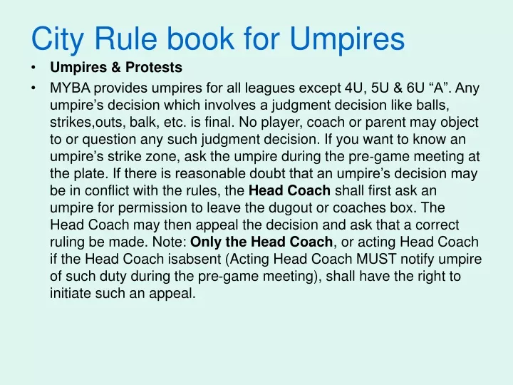 city rule book for umpires