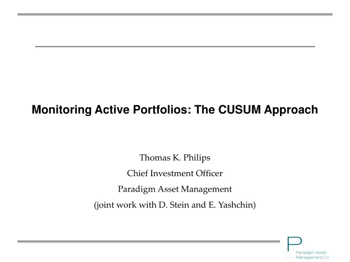 monitoring active portfolios the cusum approach