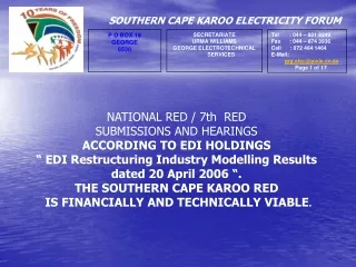 NATIONAL RED / 7th  RED SUBMISSIONS AND HEARINGS ACCORDING TO EDI HOLDINGS
